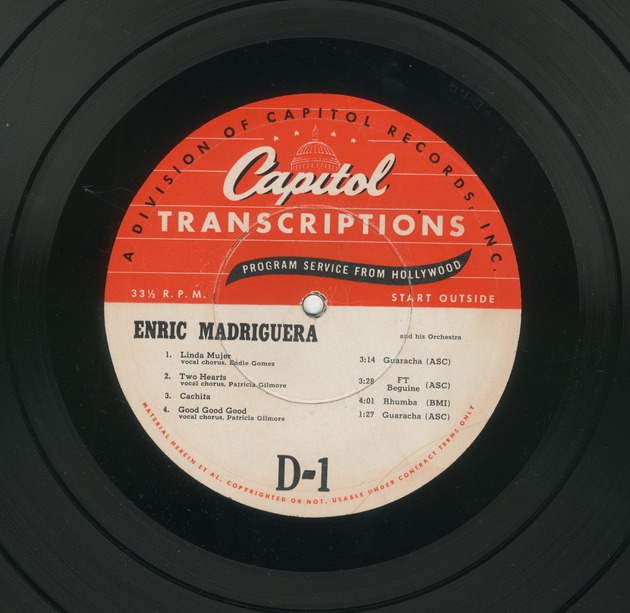 Enric Madriguera and his Orchestra D1-D2 - Record Label
